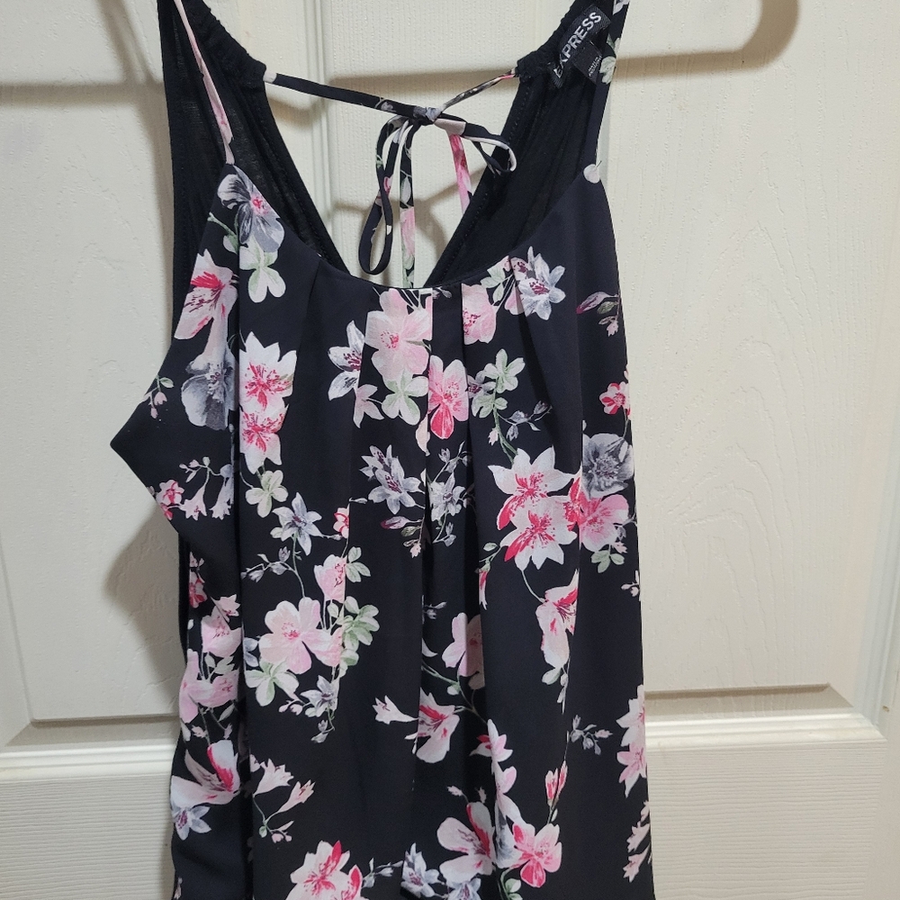 Express Black and Pink Floral Sleeveless Top